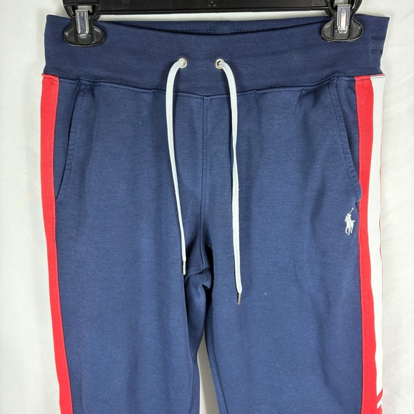 Polo Ralph Lauren Joggers Small Spell Out Logo Blue Red White Stripe Sweatpants - Picture 5 of 15